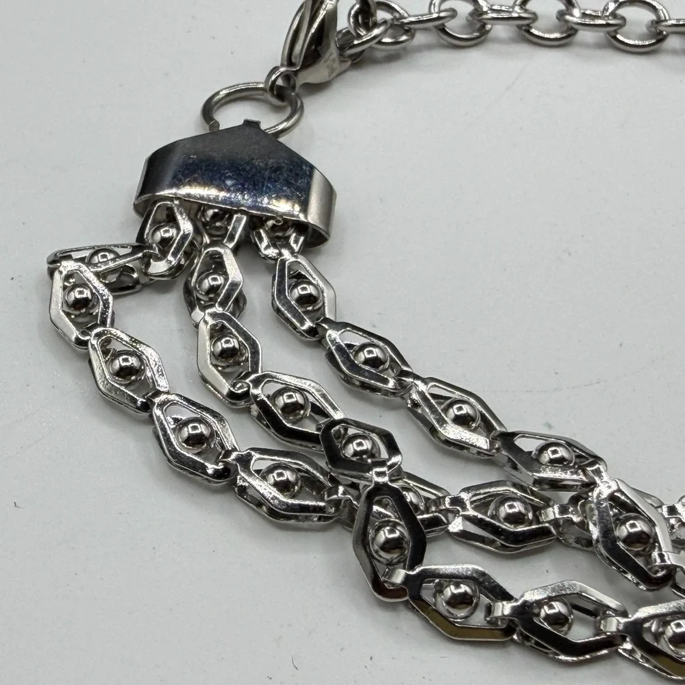 Stainless Steel Geometric Link Necklace Triple Strand Bracelet Set Statement Y2K